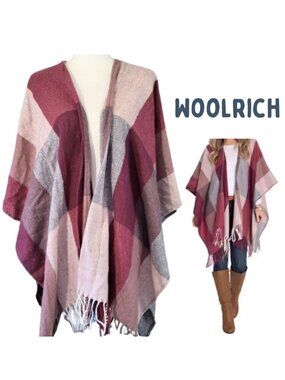 WOOLRICH Mauve Pink Fringed Colorblock Cozy Blanket Wrap - One Size